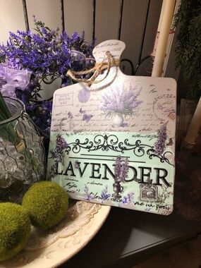 Hand Crafted Lavender Wall Cutting Board Sign - Purple, Cream, Green